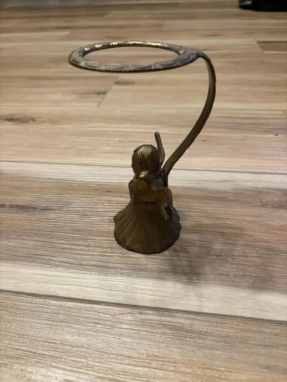 Vintage Brass Angel Halo Candle or Orb Holder Playing Harp